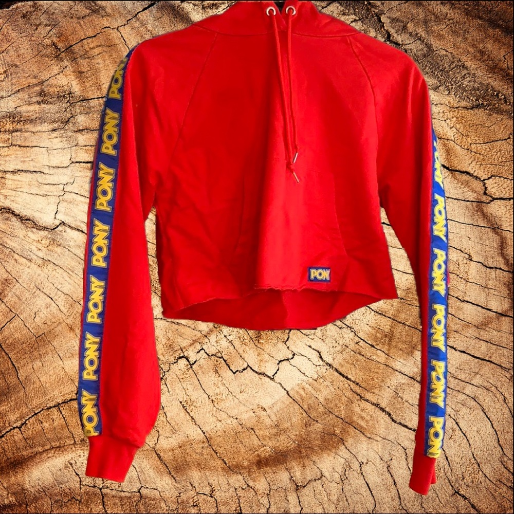 Red crop top hoodies with Pony logo